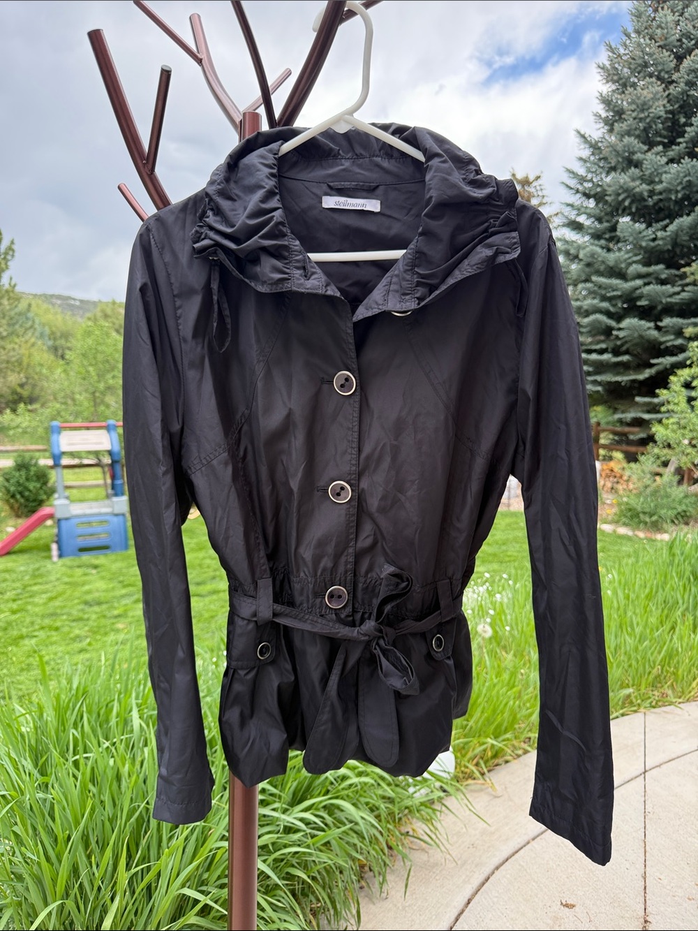 Steilmann Belted Ruffle Hood Button Jacket b15